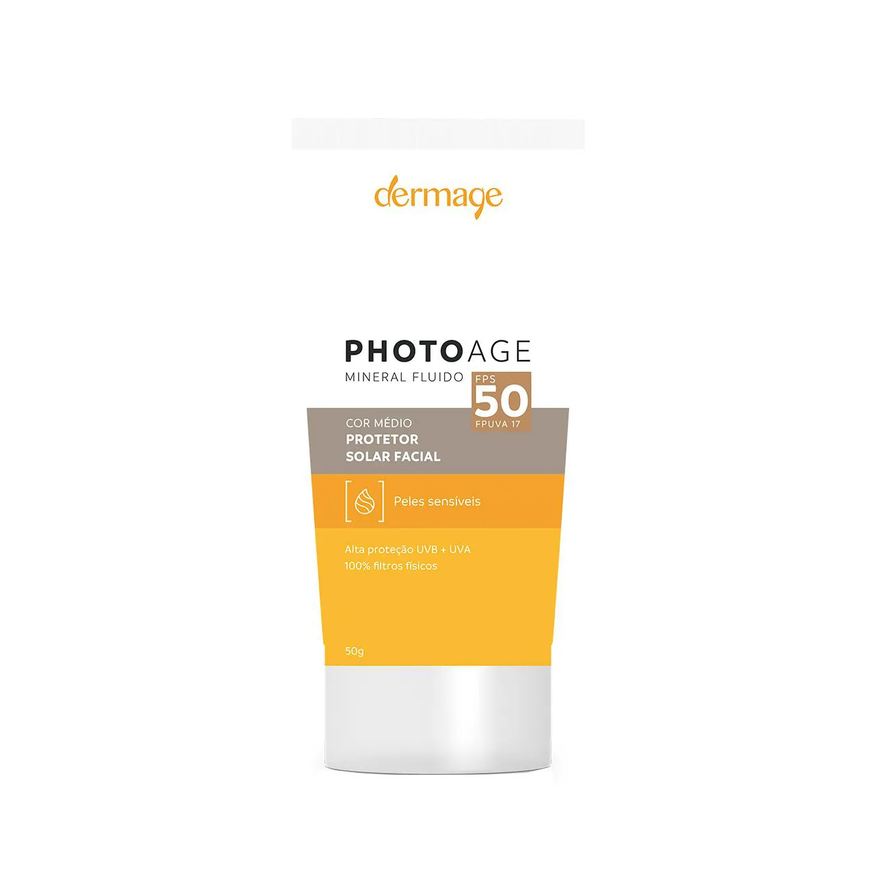 Solar Protetor Facial Dermage Photoage Mineral Fluido Pele Sensível FPS 50 Média 50g
