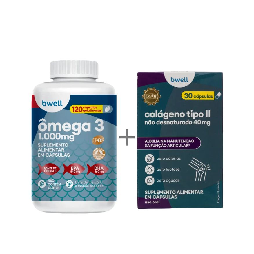 Natura Kit Bwell Ômega 3 120 Cápsulas + Colágeno Tipo II Não Desnaturado 40mg 30 Cápsulas