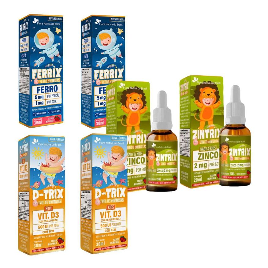 Ferrix 2x Ferro + 2x D Trix Vitamina D3 – 2x Zintrix Zinco