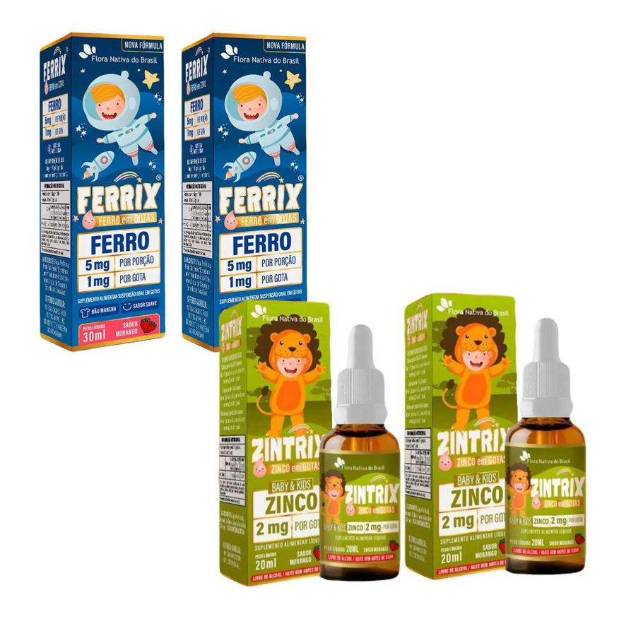 Ferrix 2X Ferro + 2X Zintrix Zinco – Kids – Flora Nativa