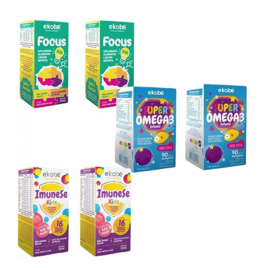 Focus 2x Kids + 2x Super Ômega 3 Kids + 2x Imunese Kids
