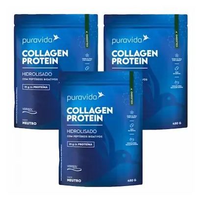 Kit 3 Collagen Protein Hidrolisado – Verisol – Puravida – Neutro – 450g