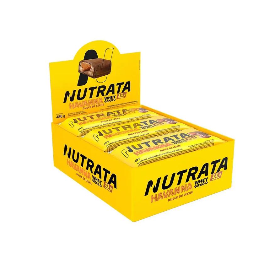 Grego Whey Bar Sabor Dulce de Leche Havanna Nutrata Display 12 Unidades