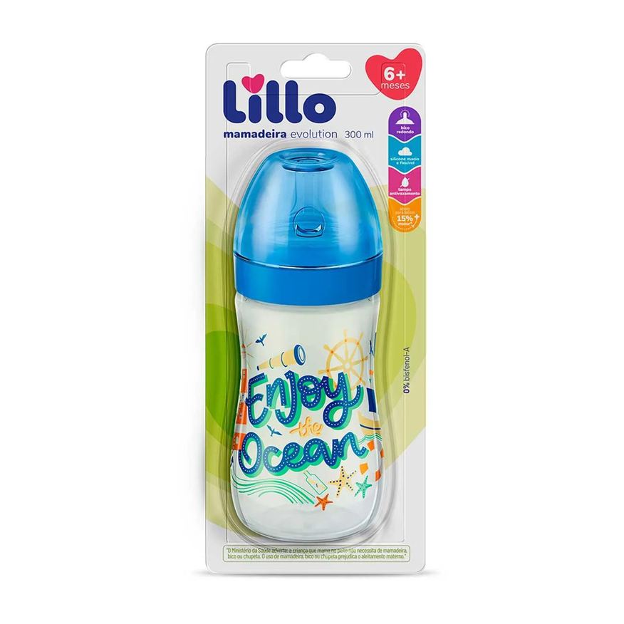 Lillo Mamadeira Super Evolution Divertida 6m+ Azul 300ml - 1 unidade