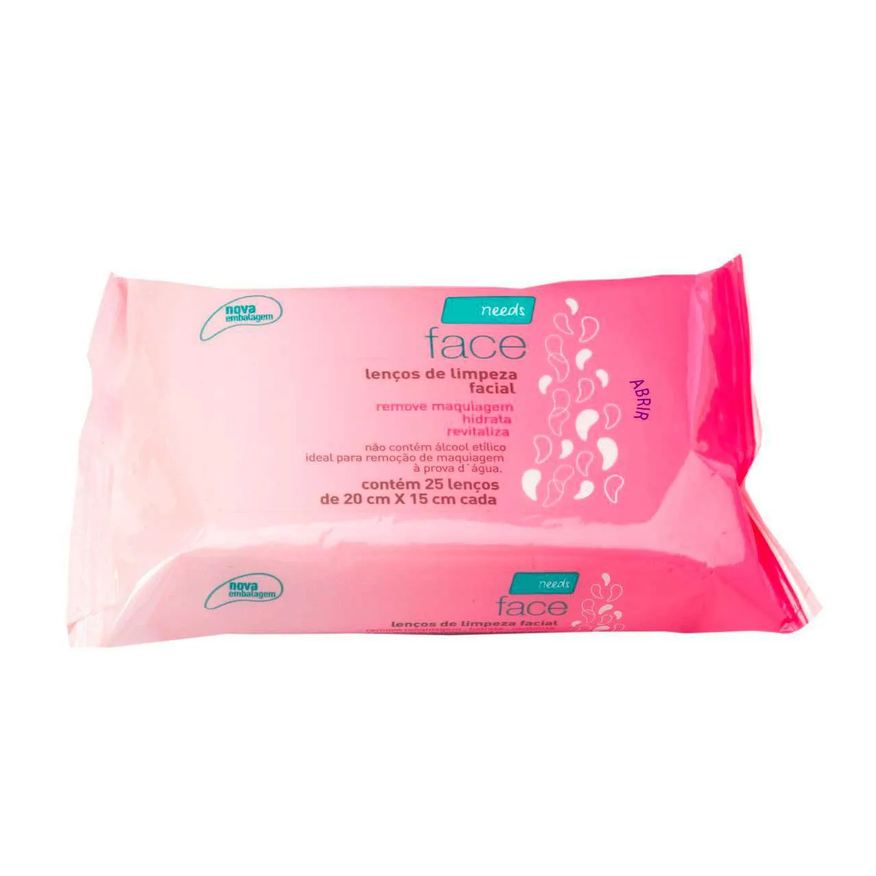 Needs Lenço Demaquilante Face Limpeza Facial 25 Unidades