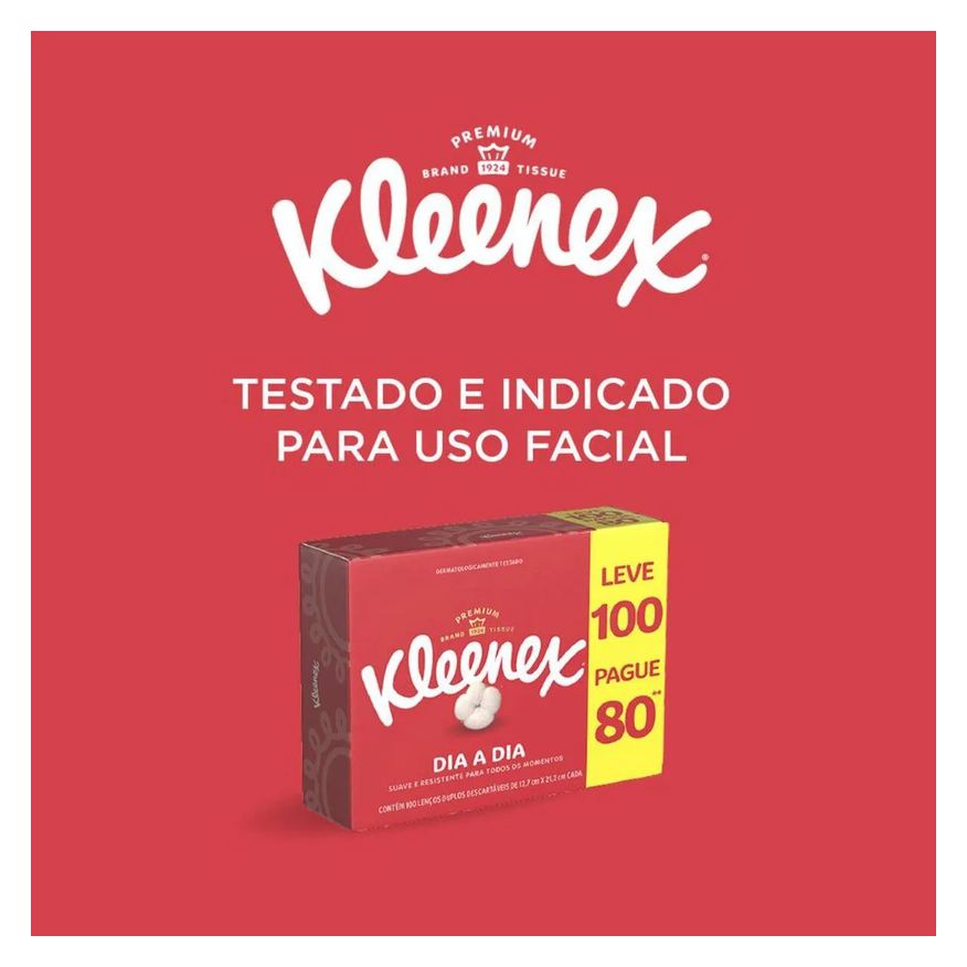 de Lenço Papel Kleenex com 100 Unidades