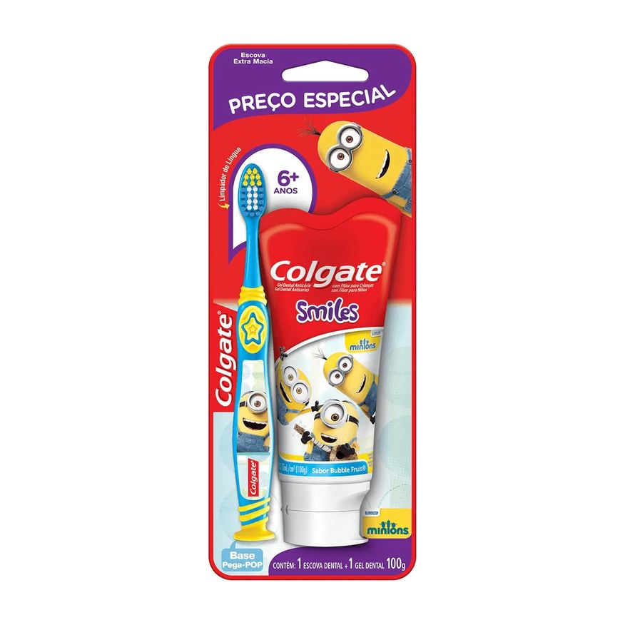 Colgate Kit Smiles Minions Infantil Escova de Dente + Pasta de Dente 100g