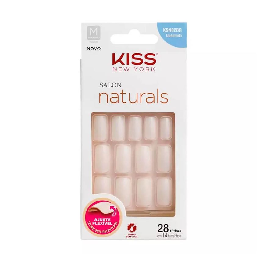 Natura Unhas Postiça Kiss New York Salon Naturals Média Quadrada 28 unidades