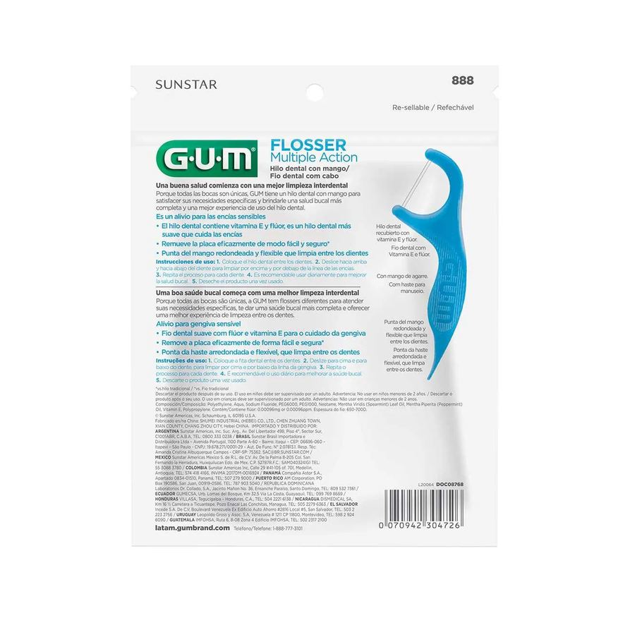 Dental Fio com Cabo G.U.M Flosser Multiple Action com 40 unidades