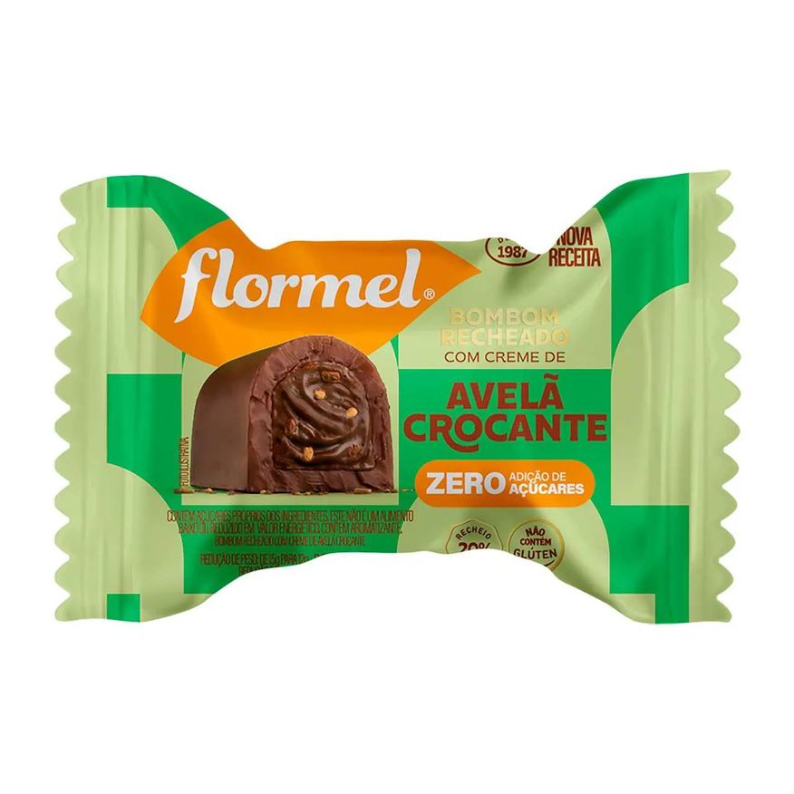 Flormel Bombom Sem Açúcar Sabor Chocolate com Recheio de Avelã Crocante com 12g