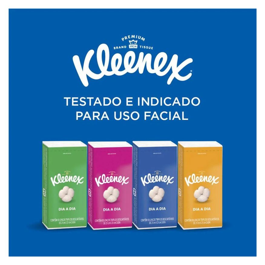 Lenços Kit de Papel de Bolso Kleenex Dia a Dia Folha Tripla com 4 pacotes de 10 folhas cada