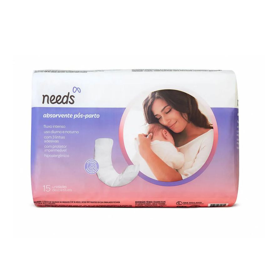 Needs Absorvente Pós-Parto Fluxo Intenso 15 Unidades