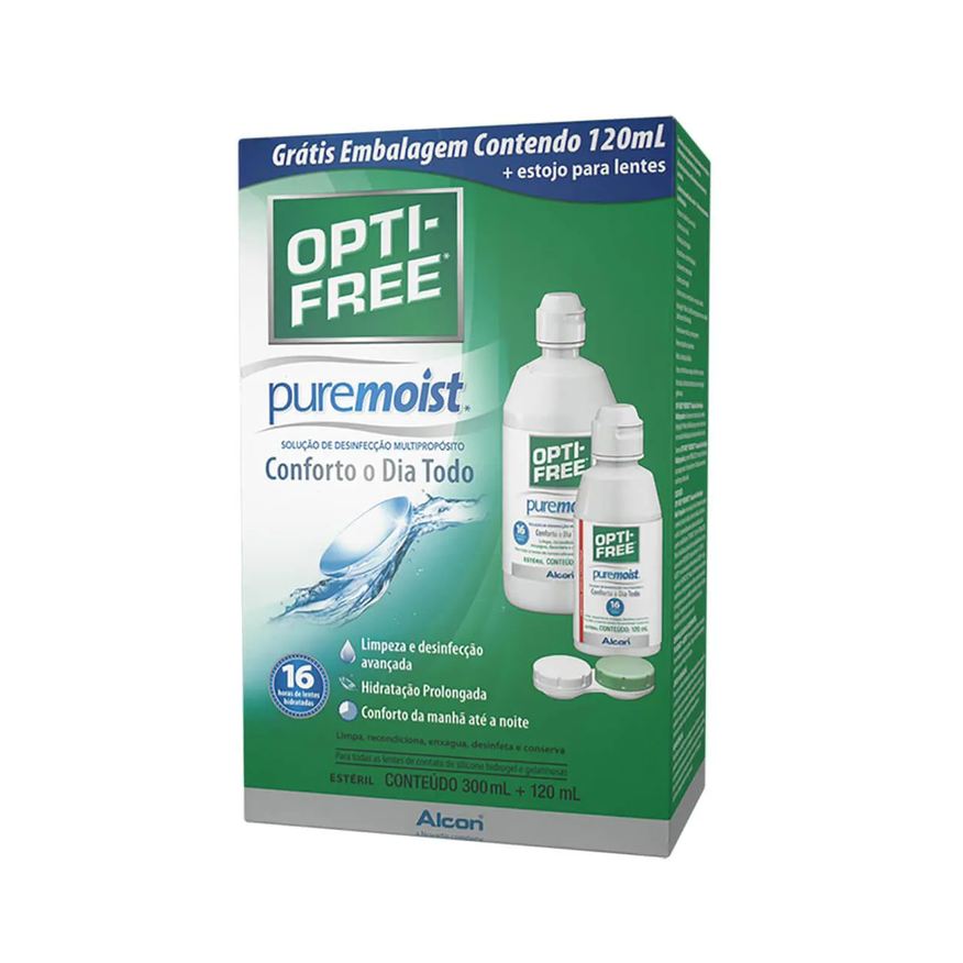 Opti Free Kit Opti-Free Puremoist Solução para Lentes de Contato 300ml + 120ml + Estojo para Lentes de Contato