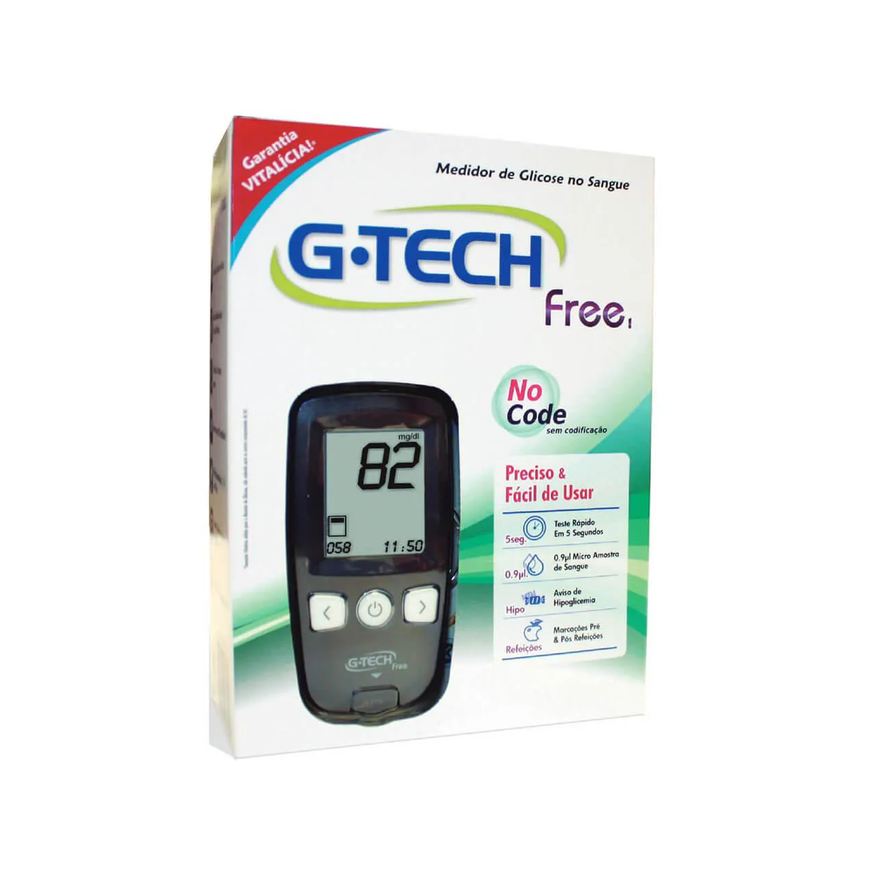 G-Tech Medidor de Glicose Free No Code com 10 tiras + 10 lancetas + 1 lancetador