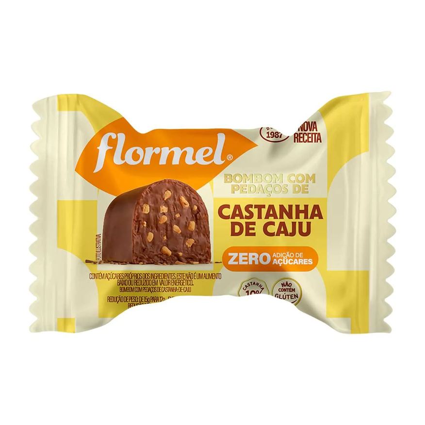 Flormel Bombom Recheado com Castanha de Caju Zero Açúcar com 12g