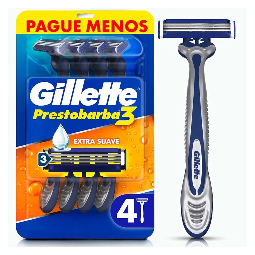 Gillette Aparelho de Barbear Descartável Prestobarba 3 com 4 unidades