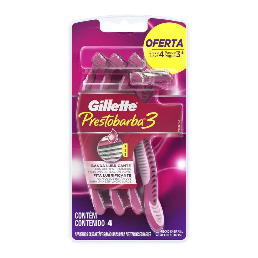 Gillette Aparelho de Depilação Prestobarba 3 Feminino com 4 Unidades