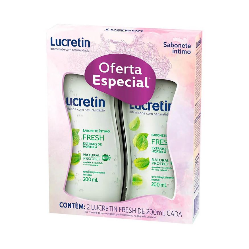 Lucretin Kit Sabonete Líquido Íntimo Fresh Extrato de Hortelã com 2 unidades de 200ml cada