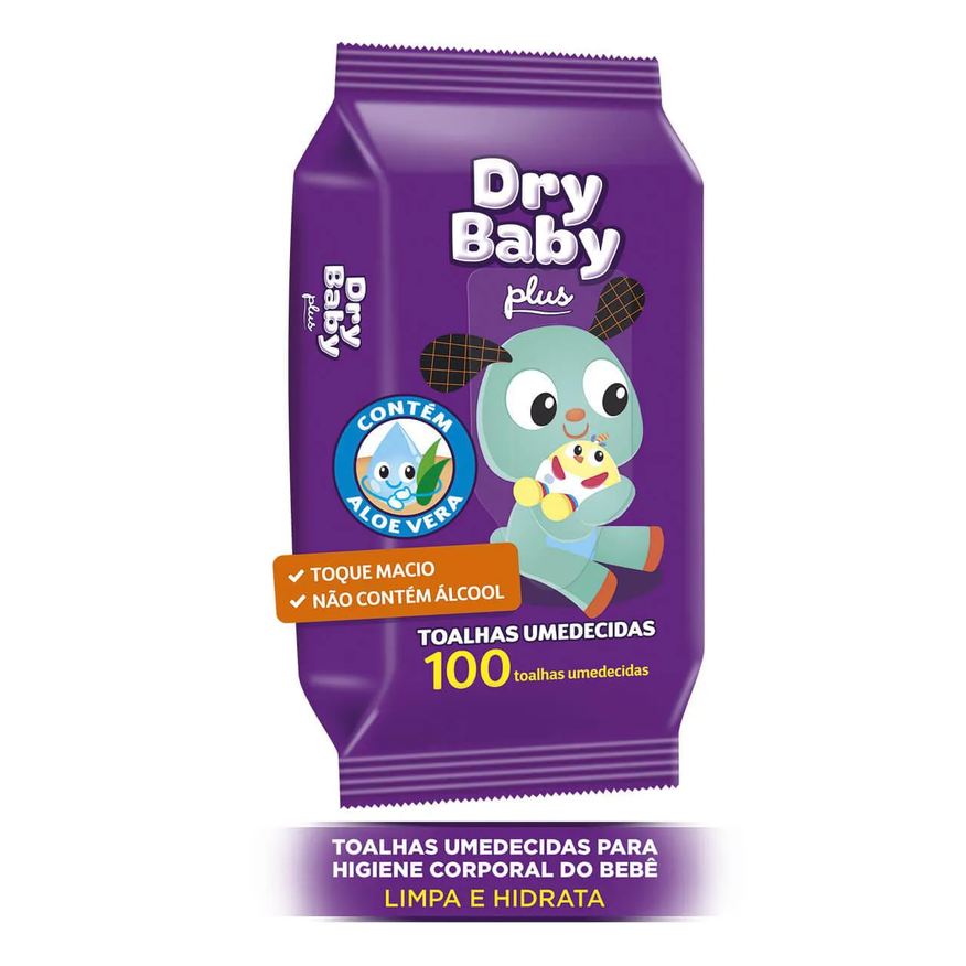 Dry Baby Lenço Umedecido Plus Aloe Vera Sem Álcool Toque Macio 100 unidades