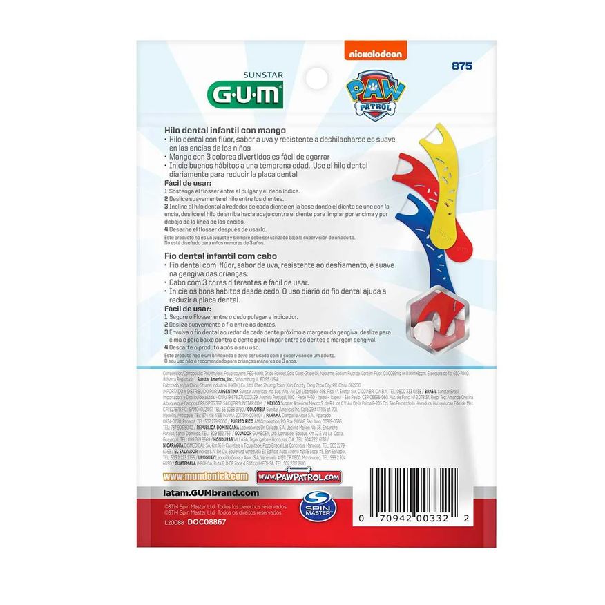Infantil Flosser para Limpeza dos Dentes G.U.M Patrulha Canina com 40 unidades