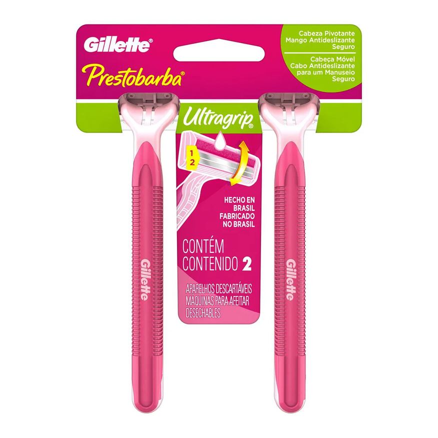 Gillette Aparelho de Depilar Feminino Prestobarba Ultragrip com 2 unidades