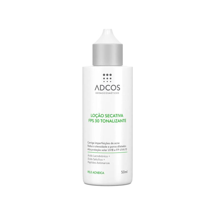 Adcos Loção Secativa Facial Tonalizante Acne Solutions FPS 30 com 50ml
