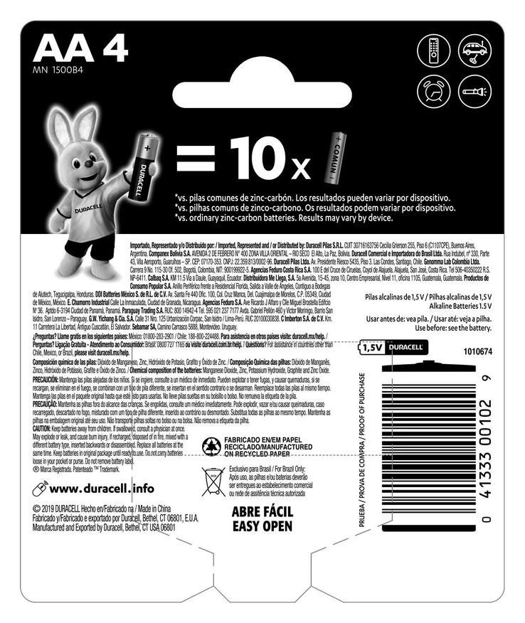 AA Pilha Duracell Alcalina com 4 unidades