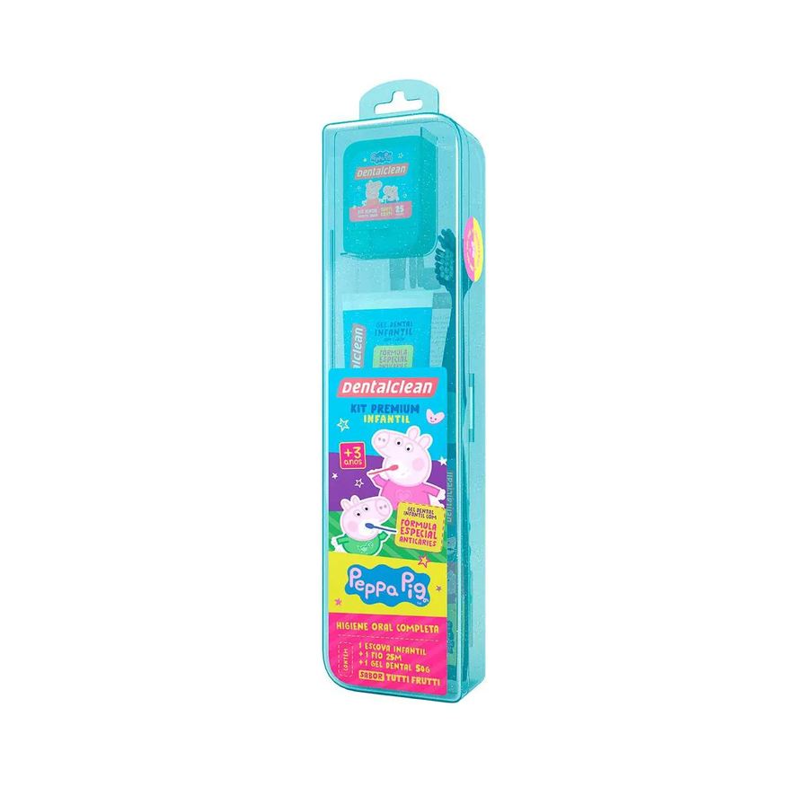 Dentalclean Kit Peppa Pig com 1 Escova de Dente + 1 Gel Dental + 1 Fio Dental