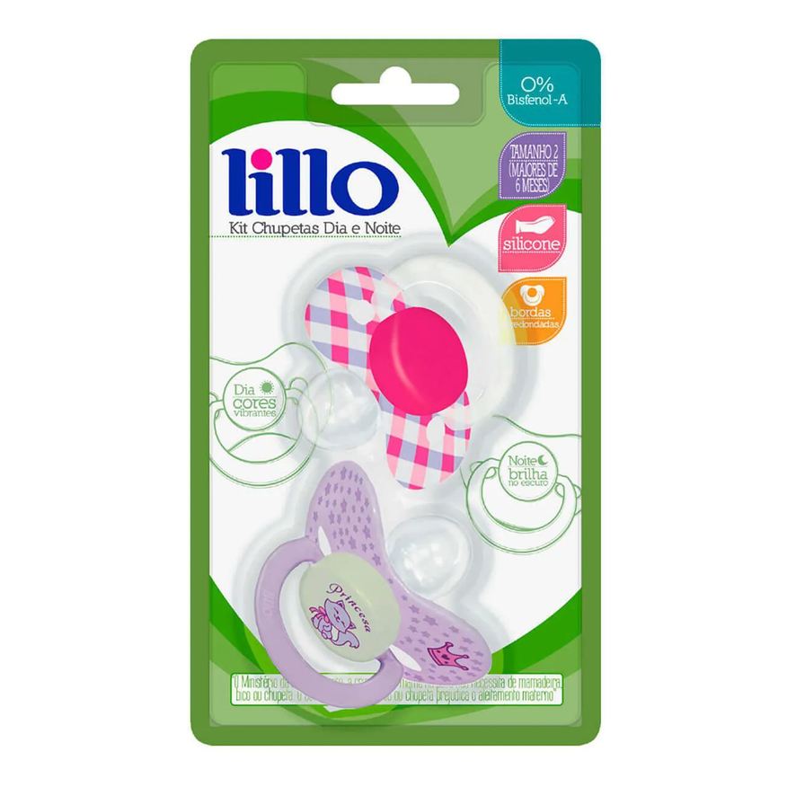 Lillo Chupeta Dia e Noite Tamanho 2 Cor Rosa - 2 unidades