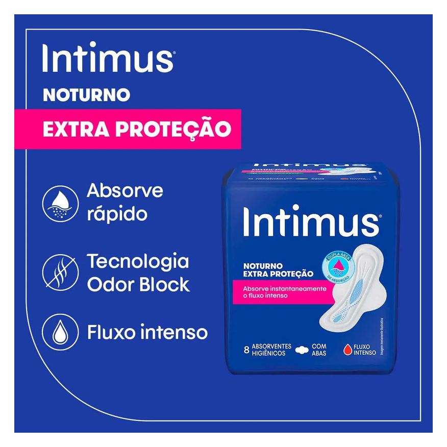 Intimus Absorvente Noturno Toda Protegida Cobertura Seca Com Abas 30 unidades