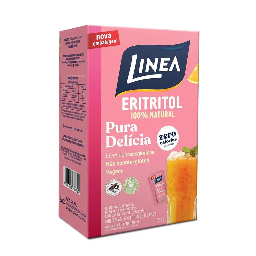 Linea Adoçante em Pó Eritritol 100% Natural com 40 envelopes de 5g