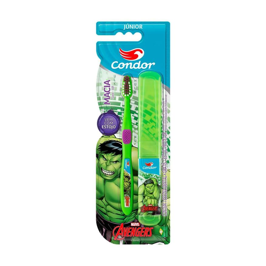 Condor Escova de Dente Infantil Júnior Avengers Macia com 1 unidade + Estojo