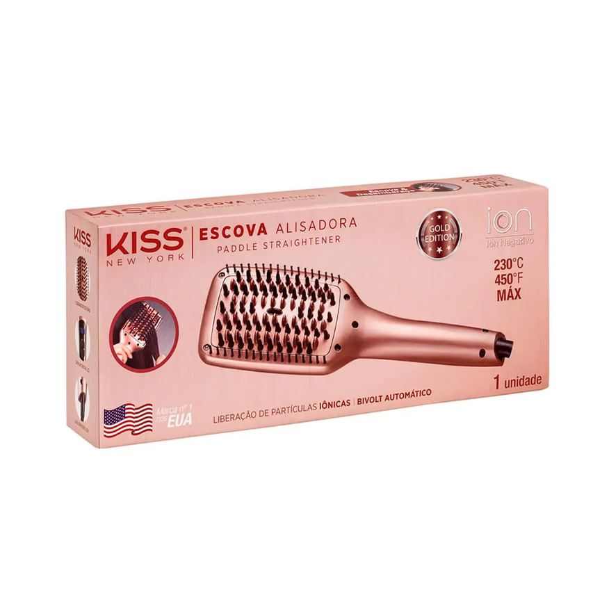 Kiss Escova Alisadora de Cabelo New York Gold Edition com 1 unidade