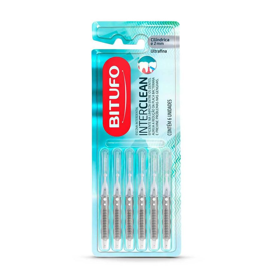 de Escova Dente Interdental Bitufo Interclean Ultrafina Cilíndrica com 6 unidades