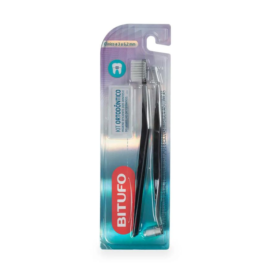 Ortodôntico Kit Bitufo Escova de Dente + Escova Interdental + 6 Refis Interdentais Cônicos