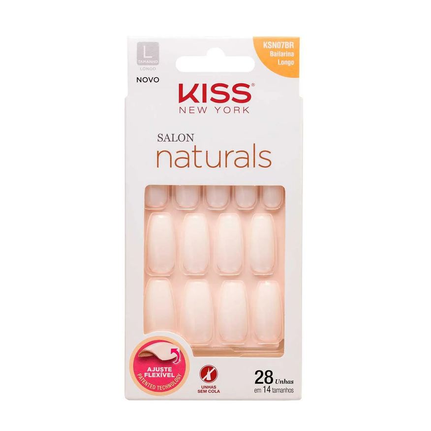 Natura Unha Postiça Kiss New York Salon Naturals Bailarina Longo 28 Unidades