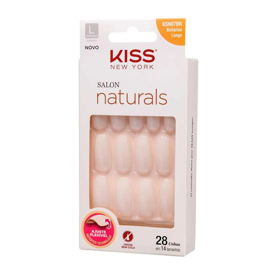 Natura Unha Postiça Kiss New York Salon Naturals Bailarina Longo 28 Unidades