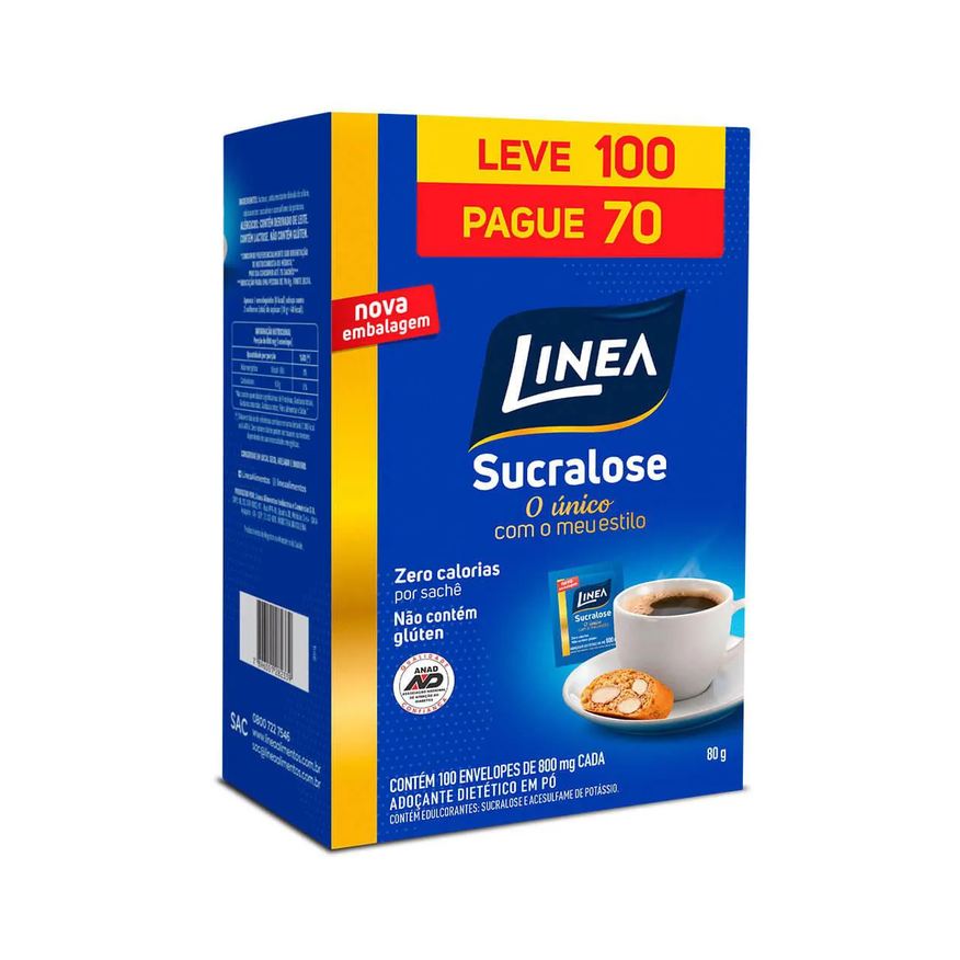 Linea Adoçante Pó Sucralose com 100 envelopes de 800mg cada