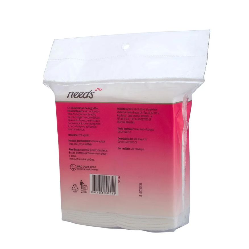 Needs Algodão Quadrado Beauty 100 Unidades