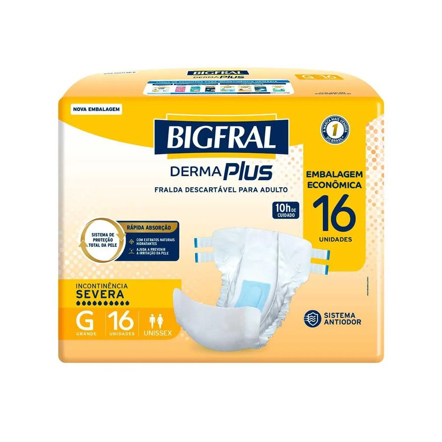 Bigfral Fralda Geriátrica Unissex Derma Plus G Absorção Intensa 16 unidades