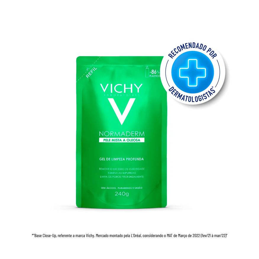 Vichy Refil Gel de Limpeza Profunda Normaderm Tratamento Antiacne Refil Sustentável 240g