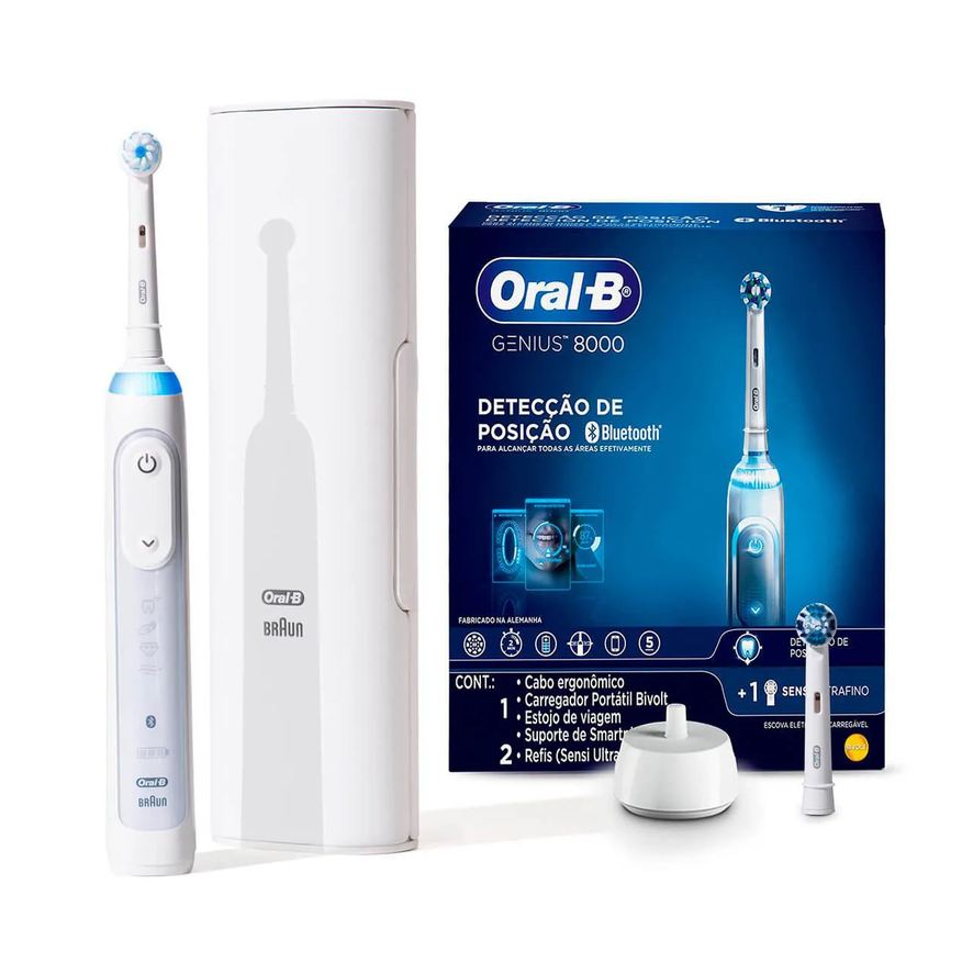 Oral-B Escova Elétrica Genius 8000 Bivolt Recarregável + 2 Refis Sensi Ultrafino e CrossAction
