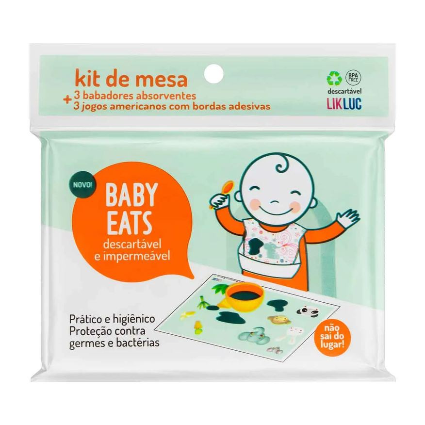 Likluc Kit de Mesa com 3 Babadores + 3 Jogos Americanos