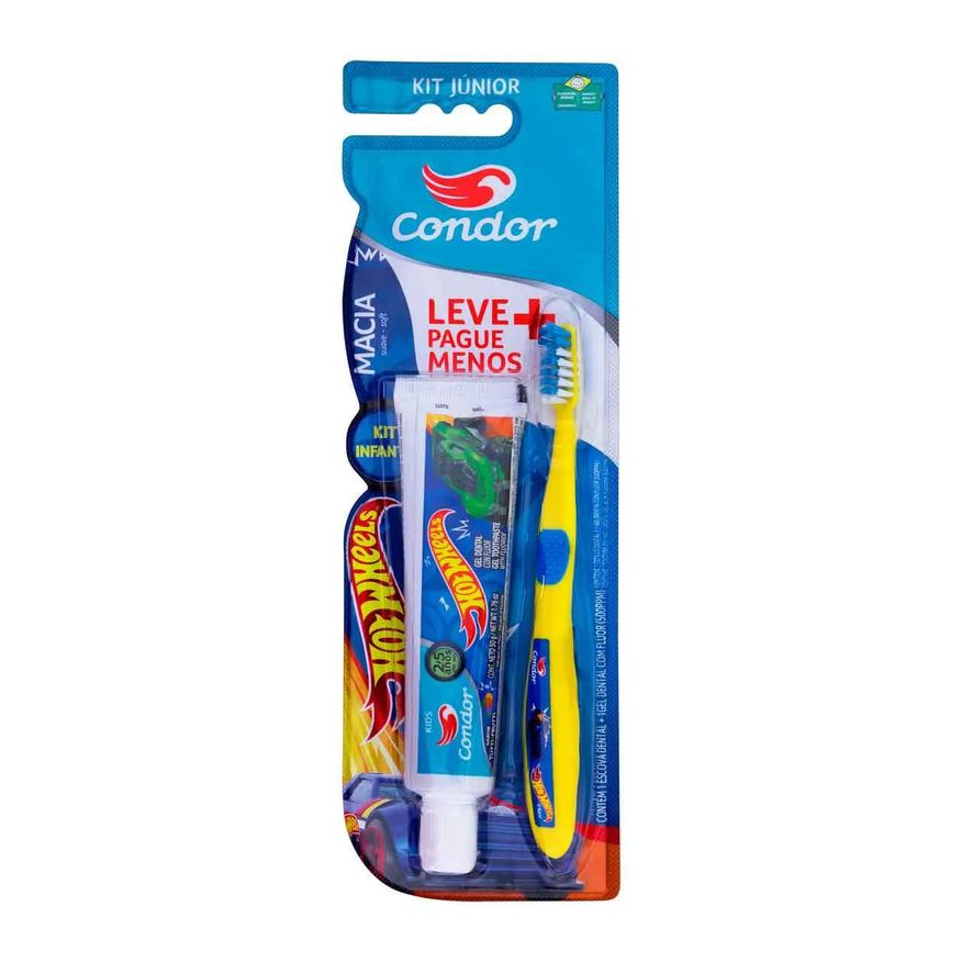 Condor Kit Júnior Escova de Dente + Pasta de Dente Hot Wheels com 50g