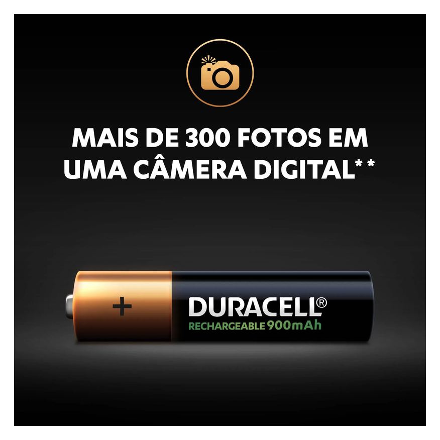 Alcalina Pilha Duracell Recarregável AAA com 4 unidades