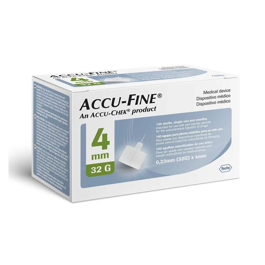 Accu-Chek Agulha Accu Fine 4mm para Caneta Aplicadora de Insulina com 100 unidades
