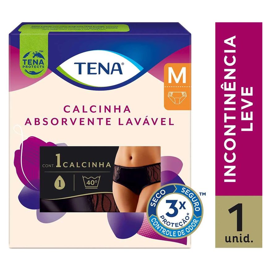 Tena Calcinha Absorvente Lavável Preta M Absorção Leve 1 unidade