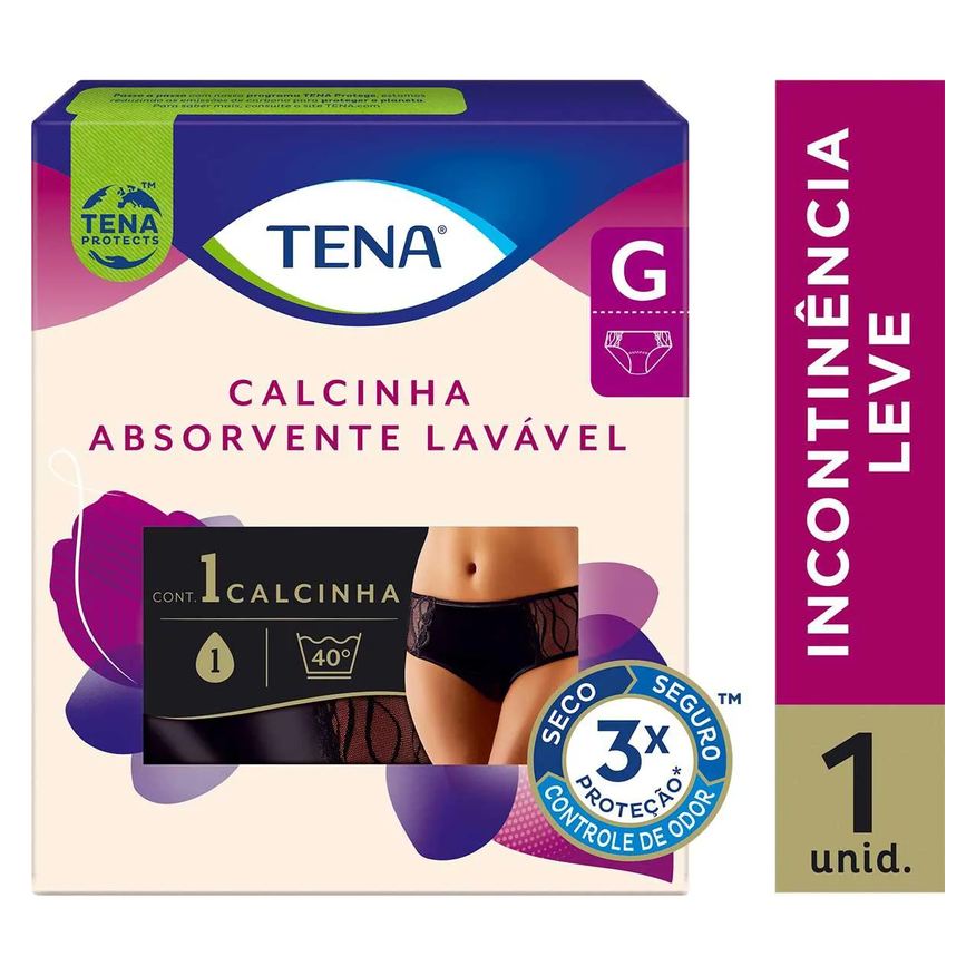 Tena Calcinha Absorvente Lavável Preta G Absorção Leve 1 unidade