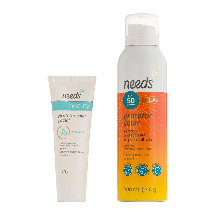 Needs Kit Protetor Solar Facial FPS 70 40g + Corporal FPS 50 Aerossol 200ml