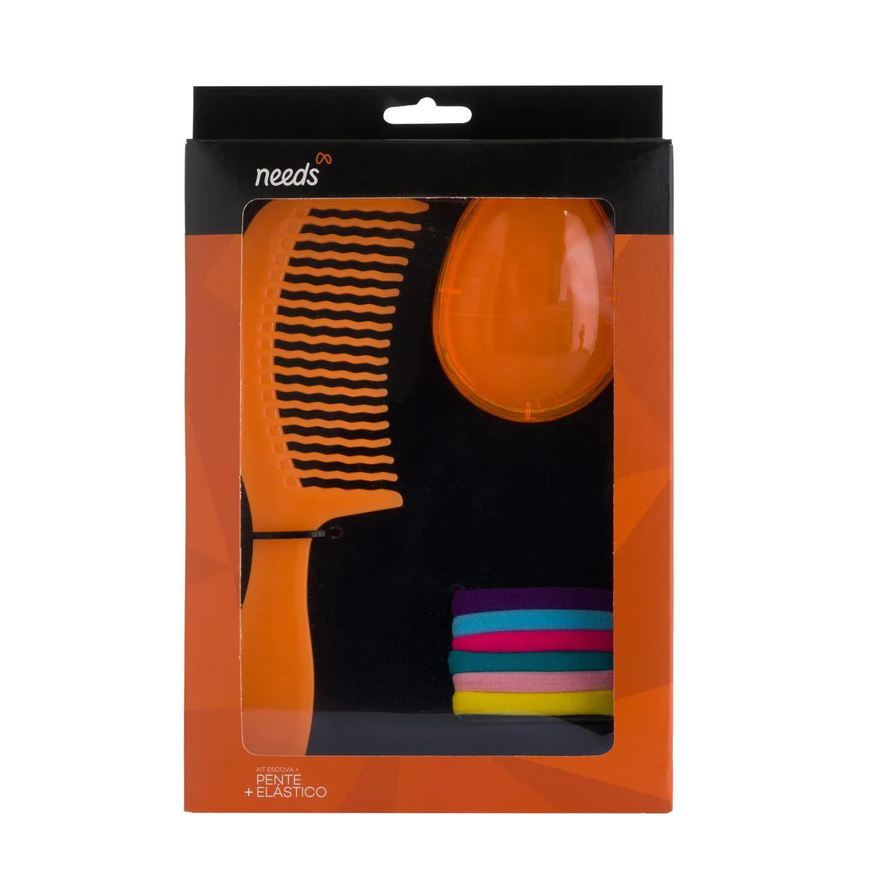 Needs Kit Acessórios de Cabelos 1 Escova + 1 Pente + 6 Elásticos